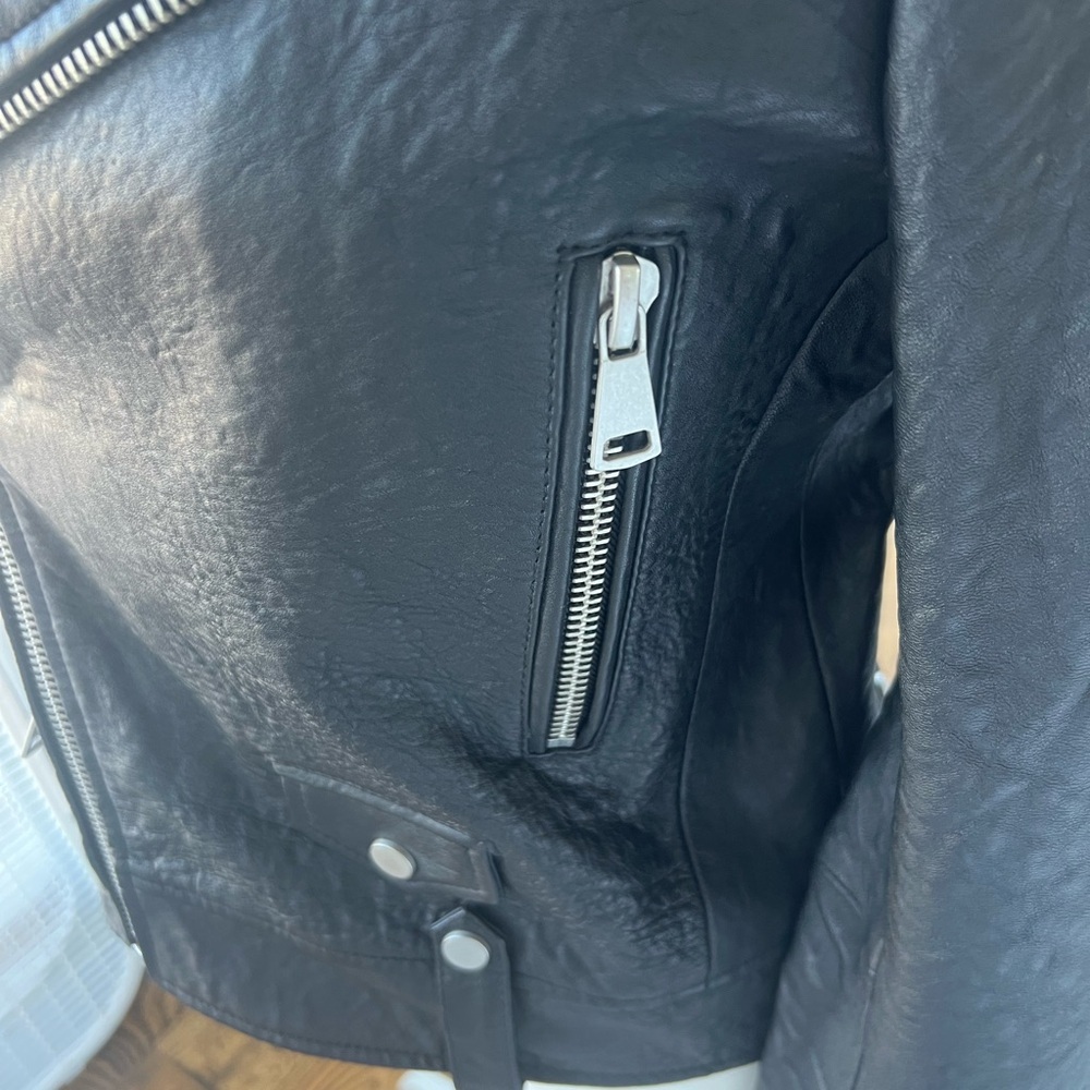 7 for all Mankind Size Small Black Leather Moto Jacket - Picture 7 of 11